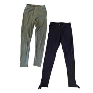 Old‎ Navy Set of 2 Cotton Leggings, Army Green & Solid Black w/ Ankle Bow Detail